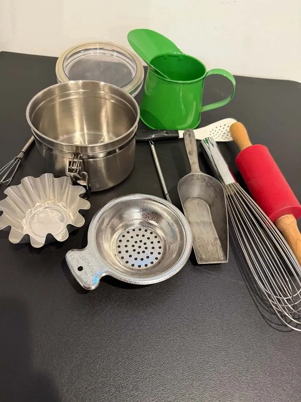 Mud Kitchen Utensil Set Including Fruit Juice Strainer, Whisk, Rolling Pin, and